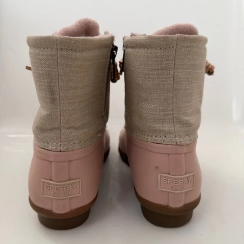 SPERRY Saltwater Canvas Rose/Oat Rain Snow Boots Sz 6